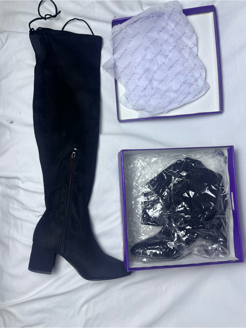 TOP Moda Black Over-the-Knee Block Heel Boots